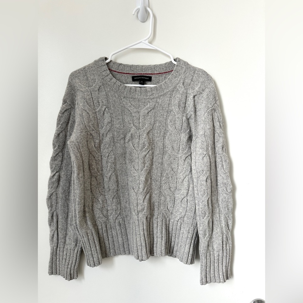Banana Republic Light Gray Cable Knit Sweater